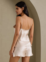 [Beige] SilkSilky-SE Spaghetti Strap V Neck Camisole Set 002