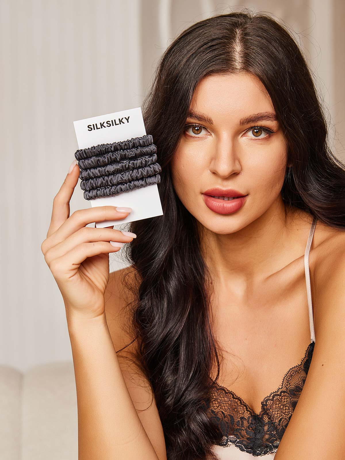 [Mörkgrå] SilkSilky-SE 19Momme Rent Silke Scrunchie 001