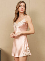 [Rosa] SilkSilky-SE 3/4 Sleeve V Neck Dam Nattlinne&Morgonrock Set 004
