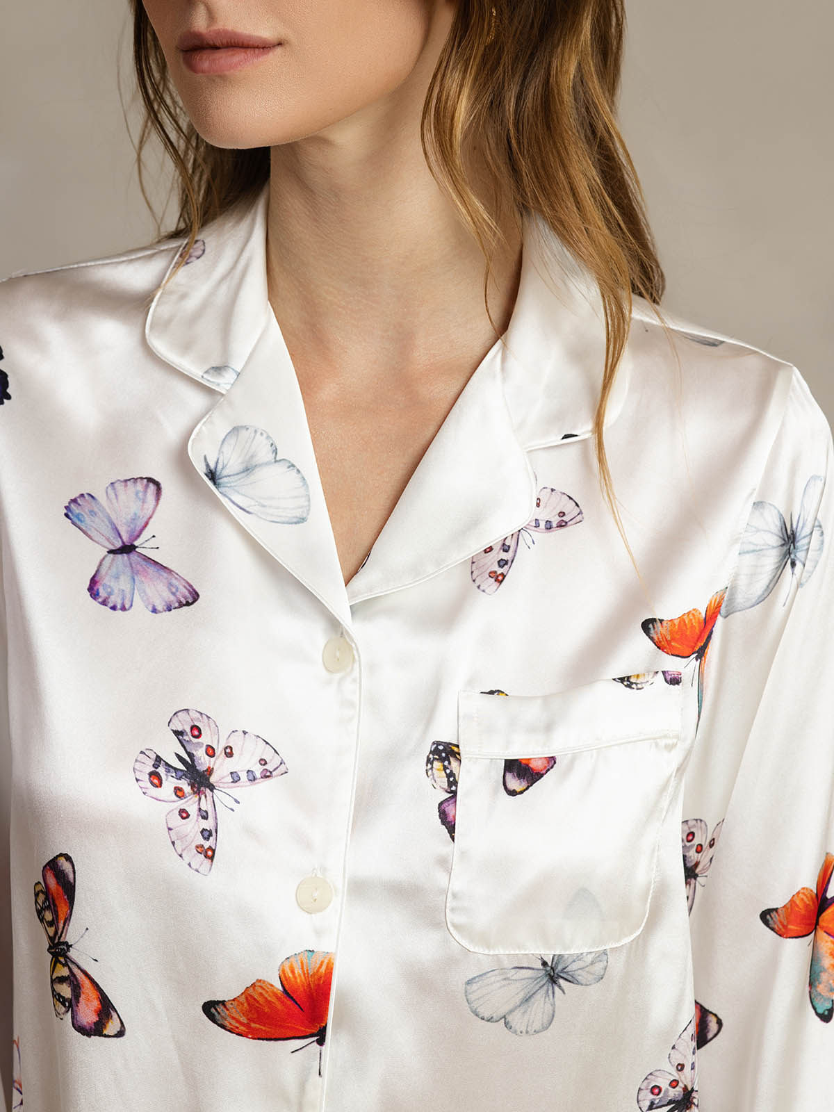 [Vit Fjäril] SilkSilky-SE Rent Silke Womens Pajamas 004