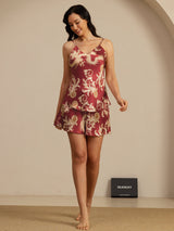 [Vinröd Drake] SilkSilky-SE Spaghetti Strap V Neck Camisole Set 007