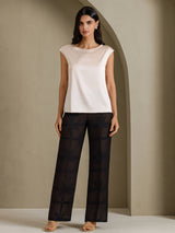 [Beige] SilkSilky-SE Cap Sleeve Round Neck Dam T-Shirt 006
