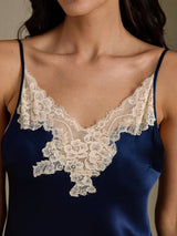 [Mörkblå] SilkSilky-SE Spaghetti Strap V Neck Nattlinne 004
