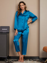 [Kungsblått] SilkSilky-SE Long Sleeve Lapel Collar Dam Pyjama 004