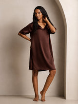 [Brun] SilkSilky-SE Half Sleeve V Neck Nattlinne 006