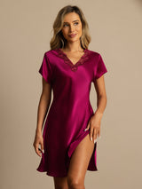 [Vin] SilkSilky-SE Short Sleeve V Neck Nattlinne 003