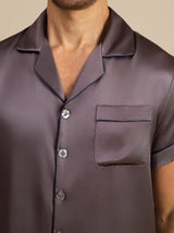 [Lila Grå] SilkSilky-SE Short Sleeve Lapel Collar Herr Pyjama 007