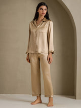 [Champagneguld] SilkSilky-SE Long Sleeve Lapel Collar Dam Pyjama 006