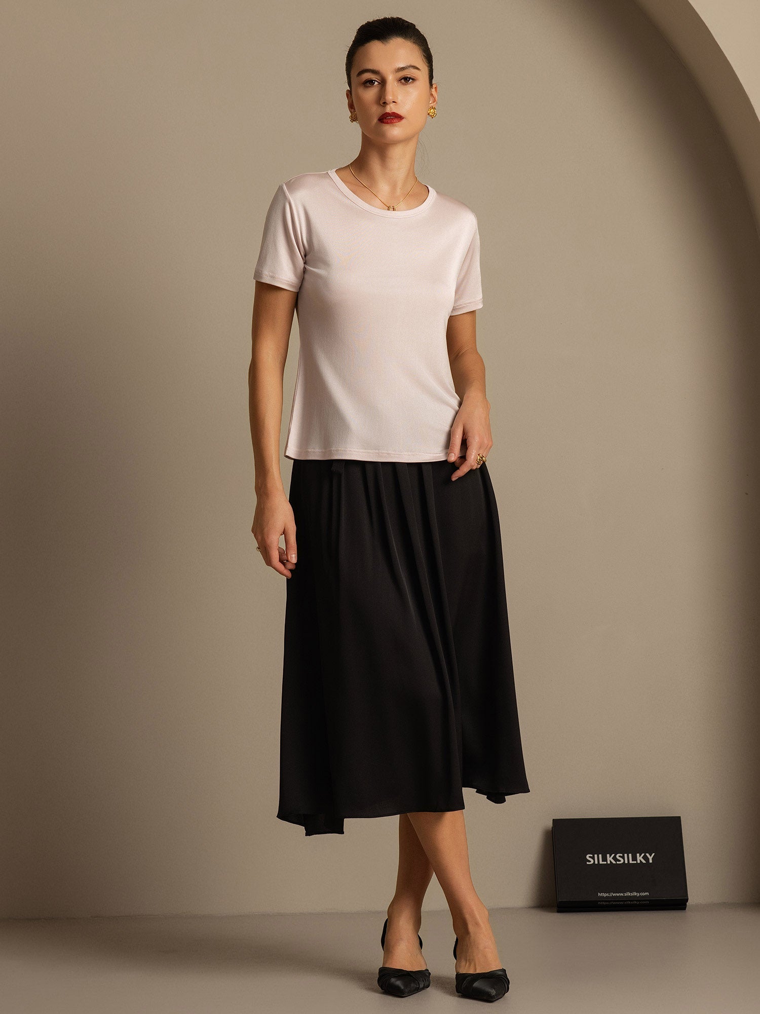 [Ljusrosa] SilkSilky-SE Silke Stickad Womens T-Shirt 003,