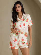 [Vitt Granatäpple] SilkSilky-SE Short Sleeve Notch Collar Dam Pyjama 001