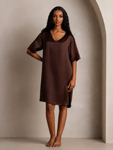 [Brun] SilkSilky-SE Half Sleeve V Neck Nattlinne 008