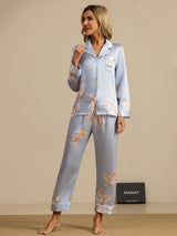 [Ljusblå] SilkSilky-SE Long Sleeve Lapel Collar Dam Pyjama 001