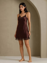 [Brun] SilkSilky-SE Spaghetti Strap V Neck Nattlinne 006