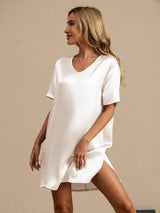 [Vit] SilkSilky-SE Half Sleeve V Neck Nattlinne 004