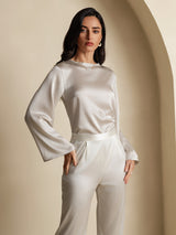 [Ljusgrå] SilkSilky-SE Long Sleeve Boat Neck Blus 005