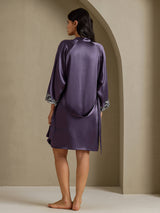 [Lila Grå] SilkSilky-SE 3/4 Sleeve V Neck Dam Nattlinne&Morgonrock Set 002