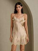 [Champagne] SilkSilky-SE 3/4 Sleeve V Neck Dam Nattlinne&Morgonrock Set 006