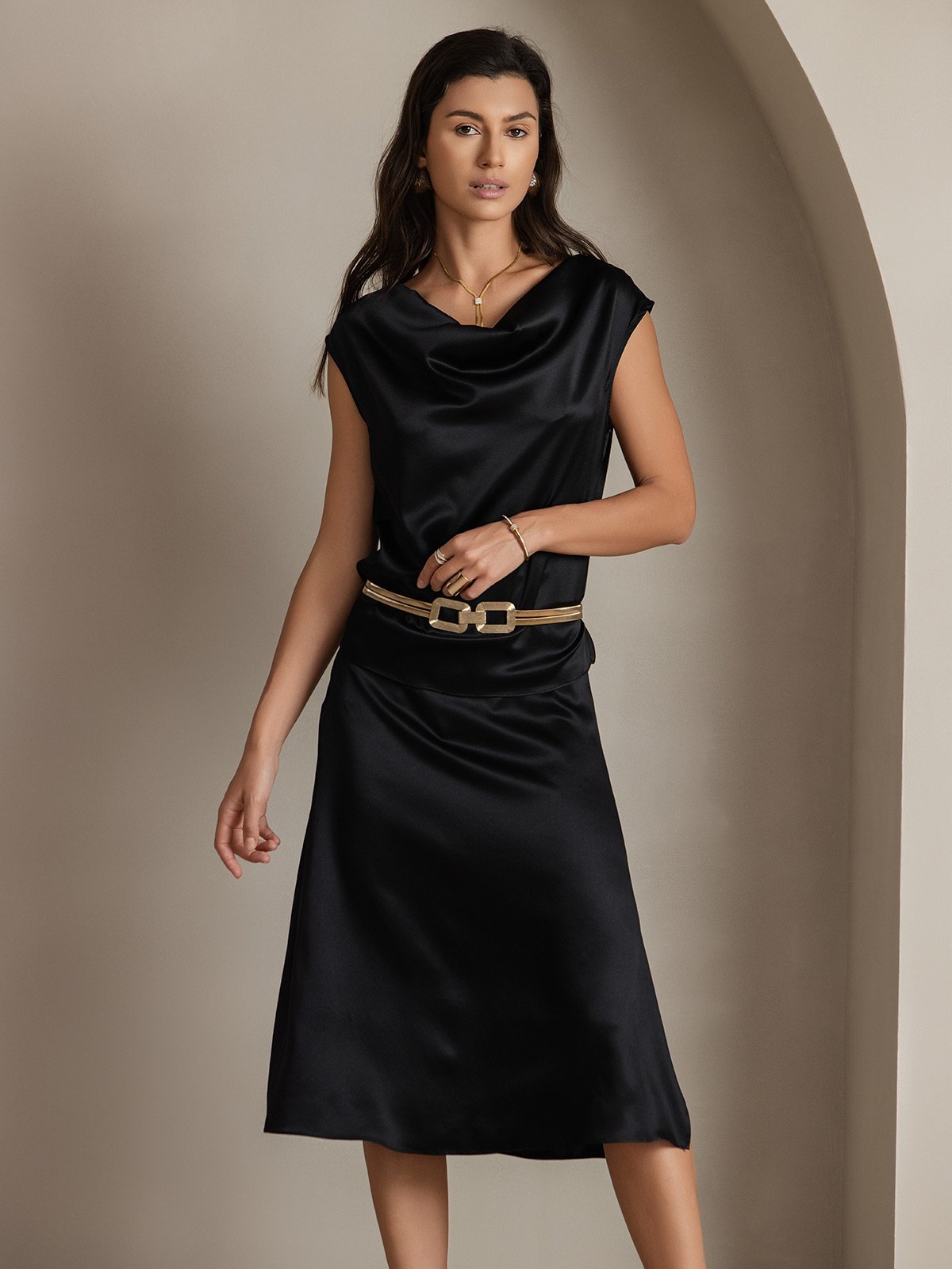 [Svart] SilkSilky-SE 19Momme Silke Ärmlös Womens T-Shirt 003