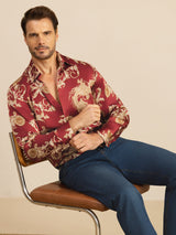 [Vinröd Drake] SilkSilky-SE Long Sleeve Lapel Collar Herrskjorta 006