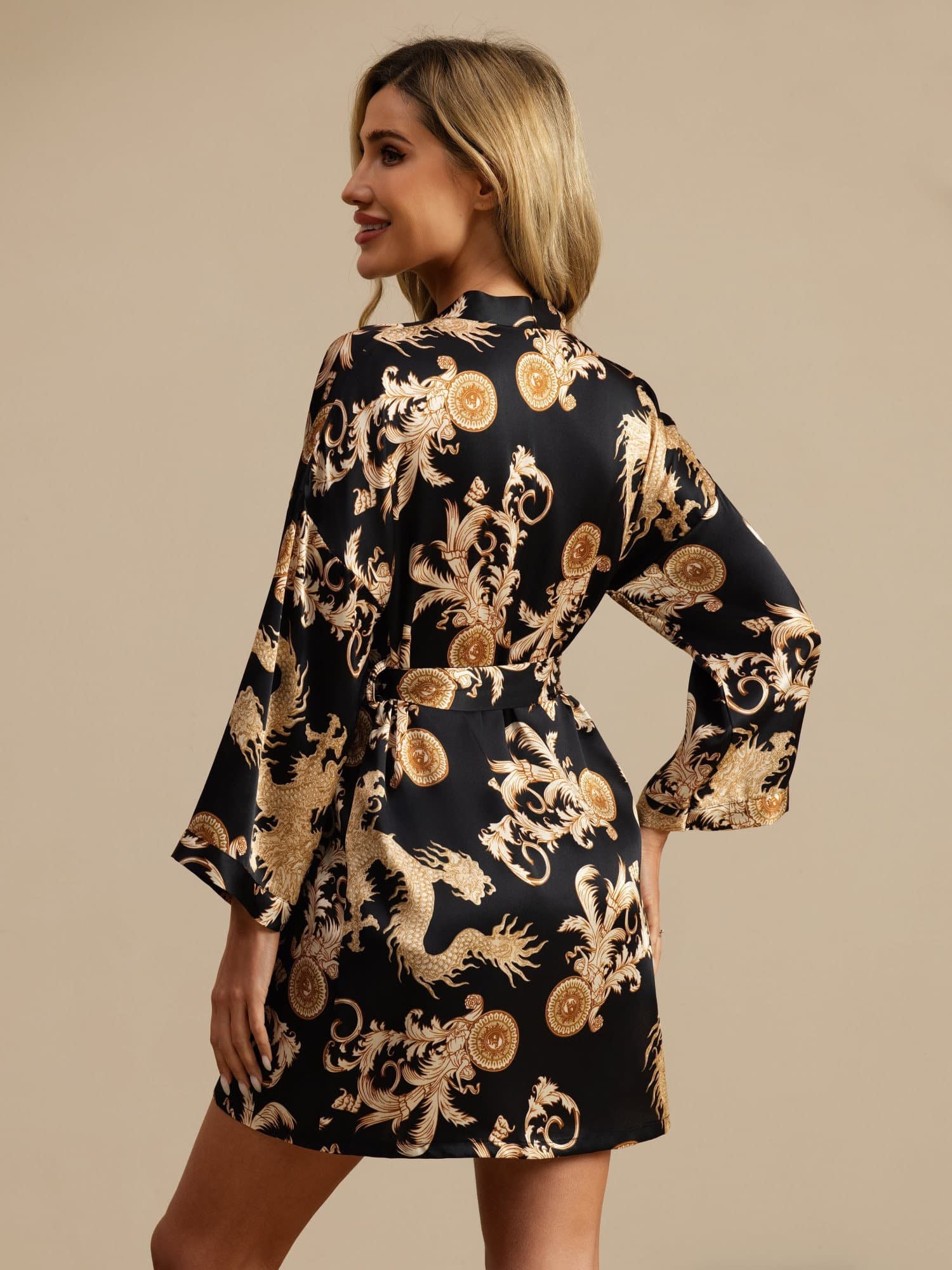 [Svart Drake] SilkSilky-SE 3/4 Ärm Dam Morgonrock 002