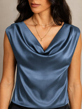 [Äkta Petrol] SilkSilky-SE Cap Sleeve Cowl Neck Dam T-Shirt 004