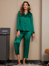 [Grön] SilkSilky-SE Long Sleeve Lapel Collar Dam Pyjama 004