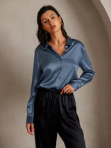 [Äkta Petrol] SilkSilky-SE Long Sleeve Lapel Collar Damskjorta 003