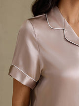[Skugggrå] SilkSilky-SE Short Sleeve Lapel Collar Dam Pyjama 005