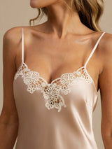 [Rosa] SilkSilky-SE Spaghetti Strap V Neck Nattlinne 004