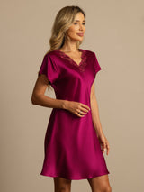 [Vin] SilkSilky-SE Short Sleeve V Neck Nattlinne 005