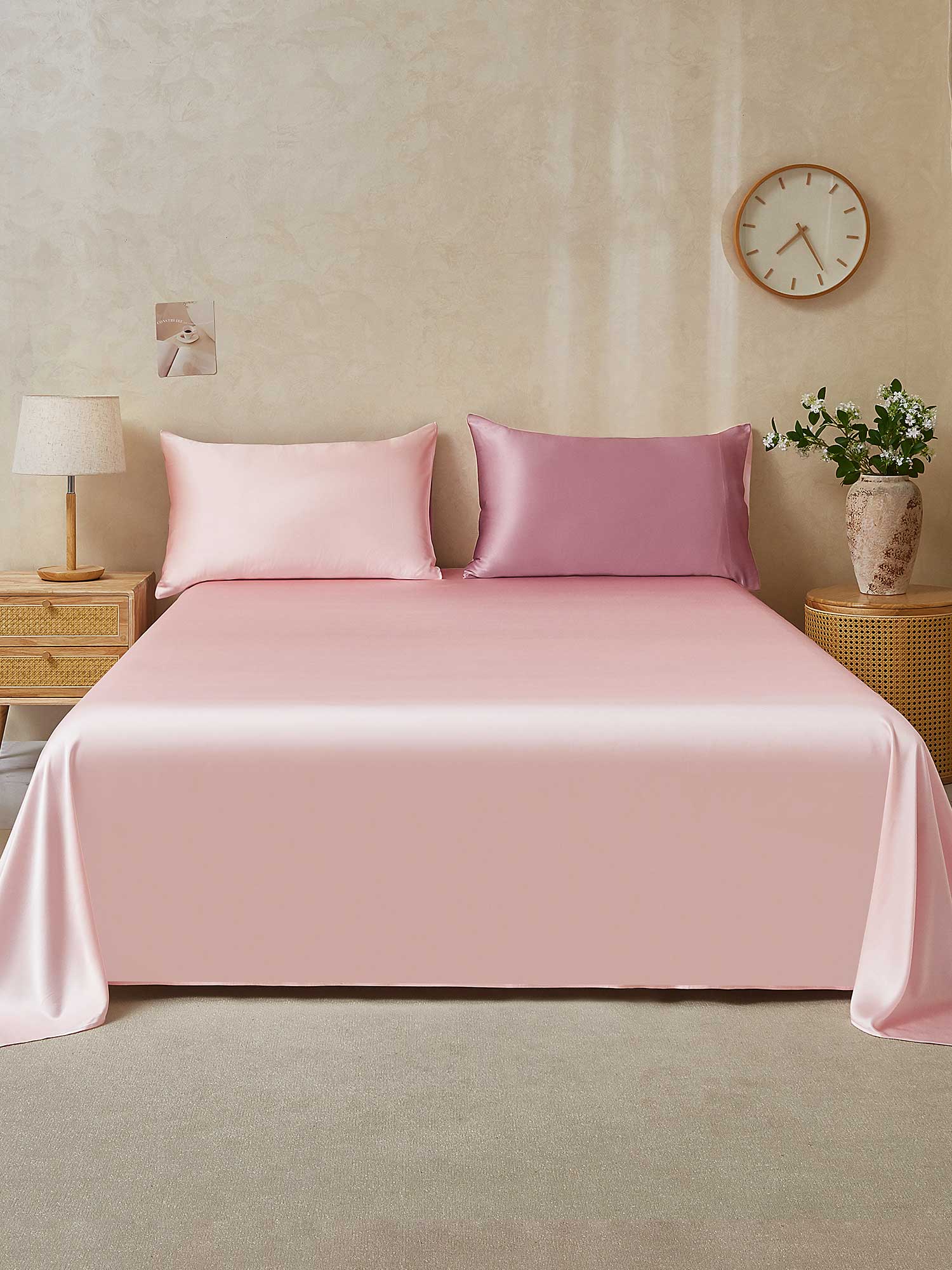 [BlekMauve+Ljusrosa] SilkSilky-SE 22Momme Rent Silke Bedding Set 001,