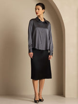 [Mörkgrå] SilkSilky-SE Long Sleeve Lapel Collar Damskjorta 008