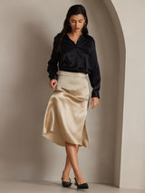 [Svart] SilkSilky-SE Long Sleeve Lapel Collar Damskjorta 005