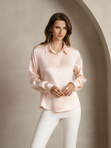 [Ljusrosa] SilkSilky-SE Long Sleeve Lapel Collar Damskjorta 005