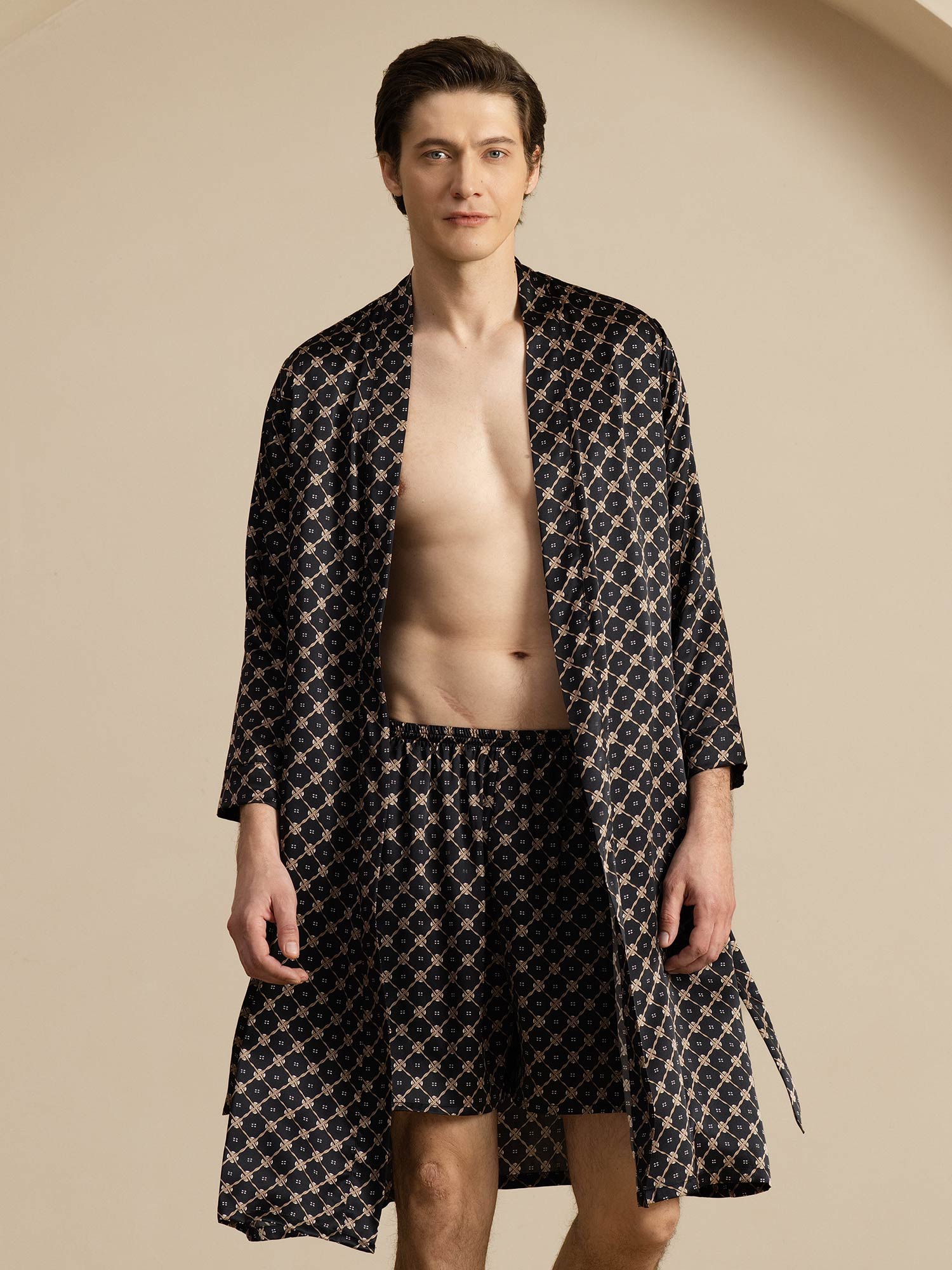 [Svart Kedja] SilkSilky-SE Long Sleeve Herr Pyjama 001