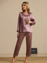 [Blek Mauve] SilkSilky-SE Long Sleeve Lapel Collar Dam Pyjama 007