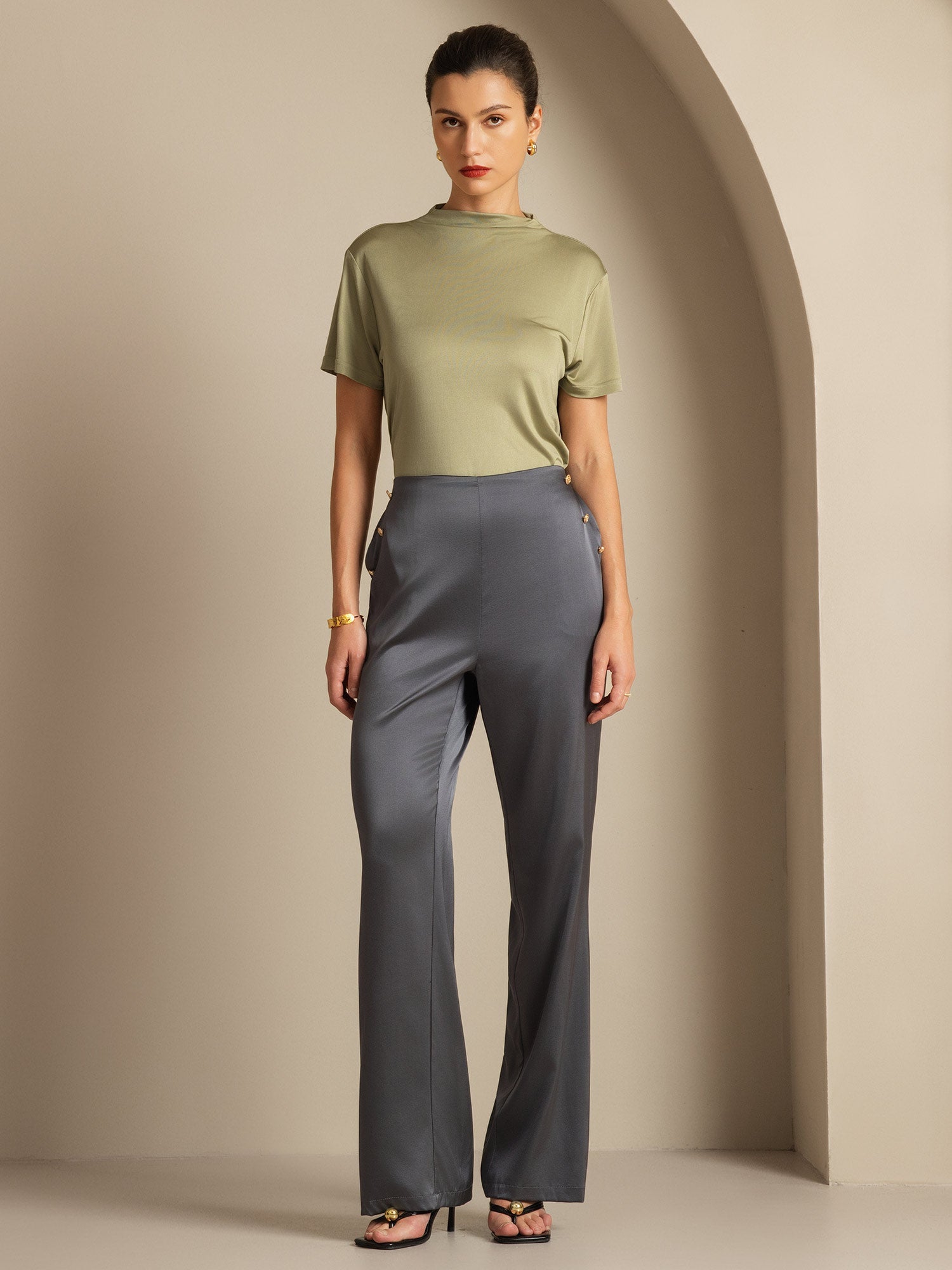 [Mörkgrå] SilkSilky-SE 19Momme Silke Womens Pants 008,