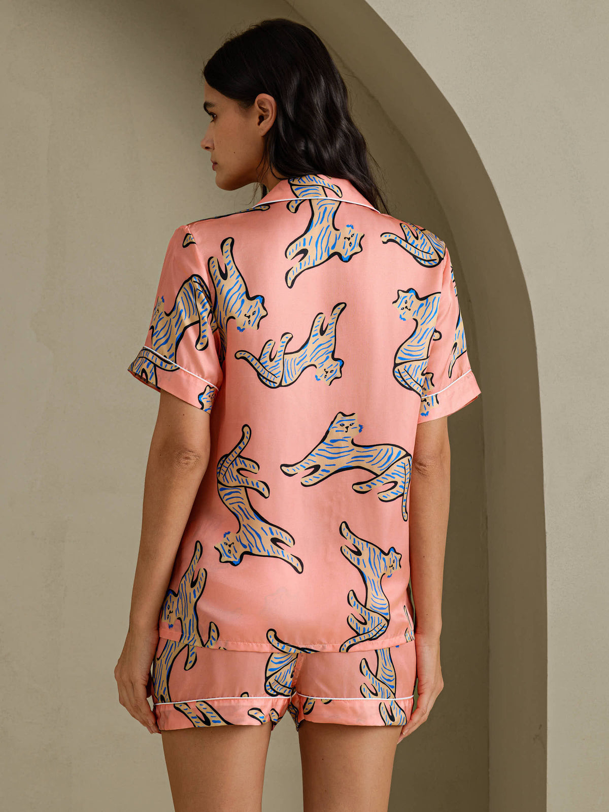 [Rosa Katt] SilkSilky-SE Short Sleeve Lapel Collar Dam Pyjama 002