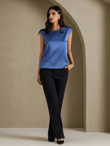 [Äkta Petrol] SilkSilky-SE Cap Sleeve Round Neck Dam T-Shirt 005
