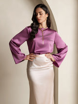 [Mörklila] SilkSilky-SE Long Sleeve Boat Neck Blus 004