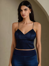 [Mörkblå] SilkSilky-SE Spaghetti Strap V Neck Cami Toppar 001