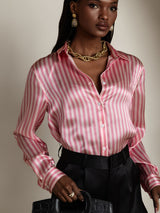 [Rosa Rand] SilkSilky-SE Long Sleeve Lapel Collar Damskjorta 001