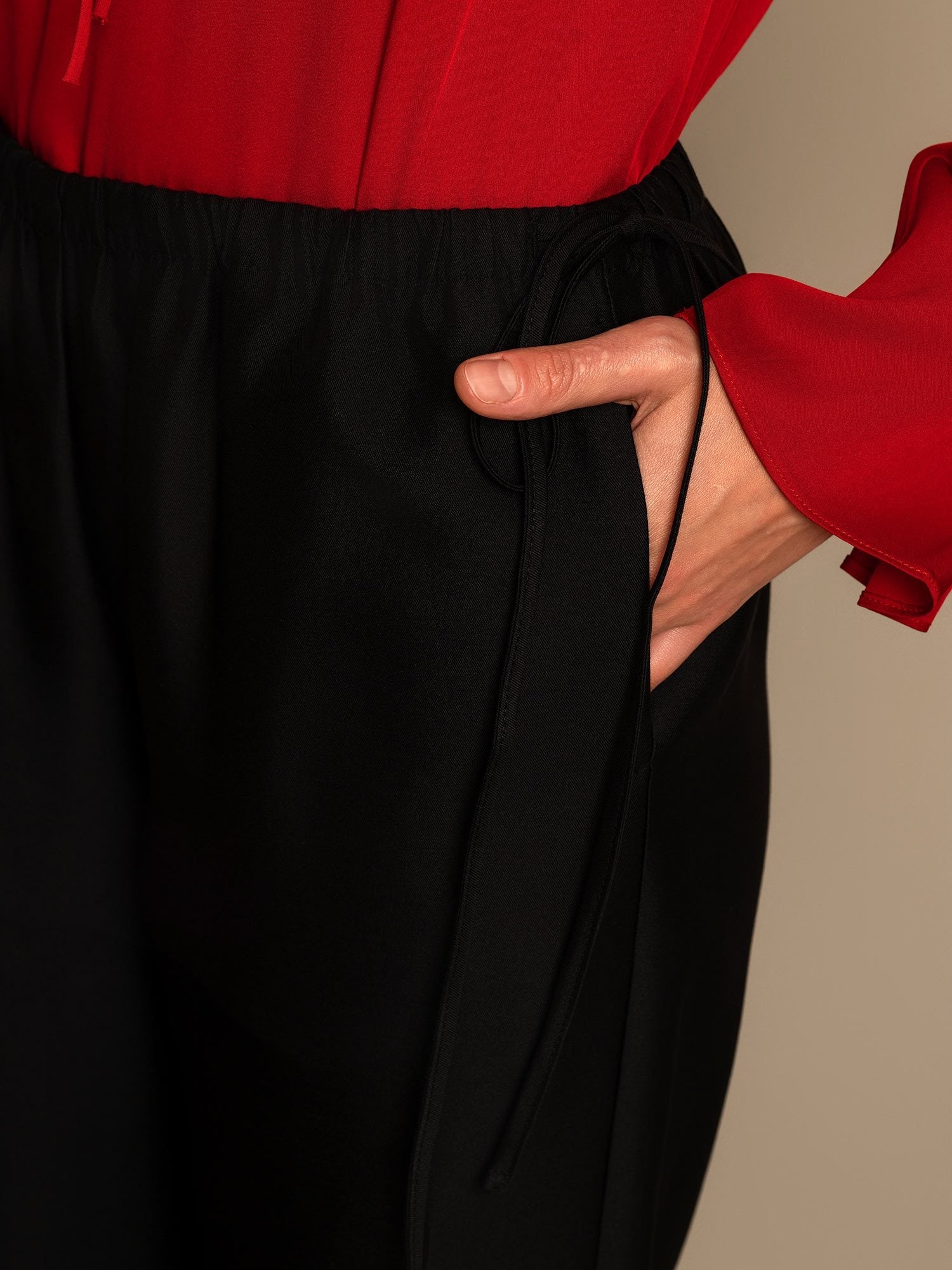 [Svart] SilkSilky-SE 32Momme Silk-Wool Blend Womens Pants 004,