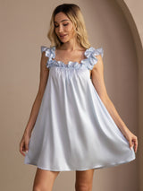 [Gråblå] SilkSilky-SE Sleeveless Square Neck Nattlinne 004
