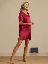 [Mörkröd] SilkSilky-SE Half Sleeve V Neck Nattlinne 006