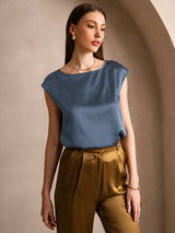 [Äkta Petrol] SilkSilky-SE Cap Sleeve Round Neck Dam T-Shirt 001