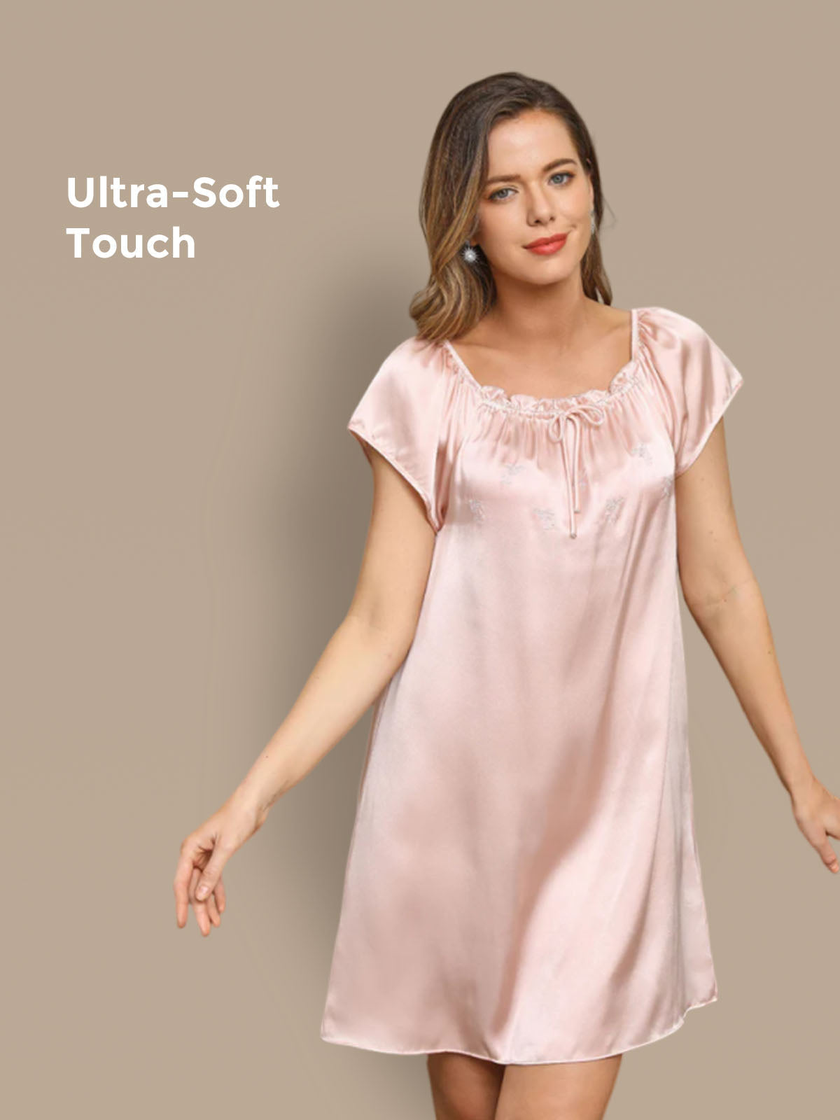 [Ljusrosa] SilkSilky-SE Cap Sleeve Square Neck Nattlinne 001