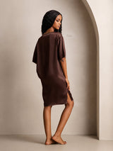 [Brun] SilkSilky-SE Half Sleeve V Neck Nattlinne 002