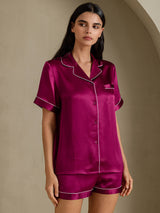 [Fuchsia] SilkSilky-SE Short Sleeve Lapel Collar Dam Pyjama 001