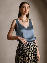[Äkta Petrol] SilkSilky-SE Sleeveless V Neck Cami Toppar 004